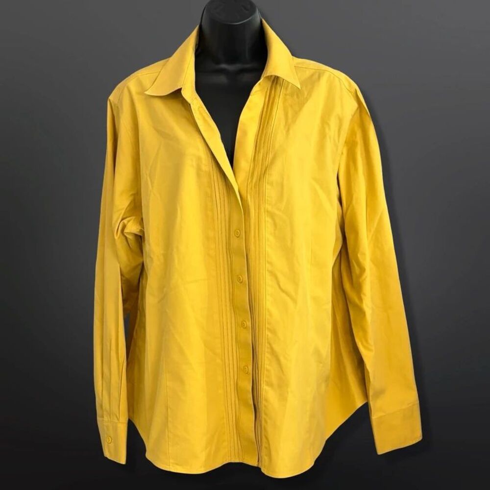 Y2K Gold Label Investments 18W Yellow Pintuck Button Down Blouse Plus Size